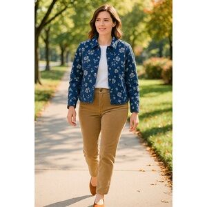 Croft & Barrow Navy Floral Cotton Jacket 2X Lightweight Spring Fall Layering